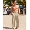 imageCOOFANDY Mens Cotton Linen Pants Casual Harem Pants Elastic Waist Beach Boho Yoga TrousersLight Khaki