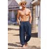 imageCOOFANDY Mens Cotton Linen Pants Casual Harem Pants Elastic Waist Beach Boho Yoga TrousersNavy Blue