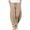 imageCOOFANDY Mens Linen Harem Drawstring Pants Casual Elastic Waist Lightweight Trouser Hippie Summer Beach Yoga PantsLinen Khaki