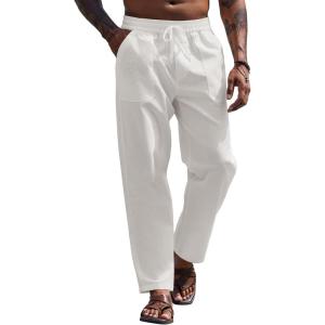 imageCOOFANDY Linen Pants Mens Lightweight Linen Pants Elastic Waist Beach Yoga Summer TrousersAwhite