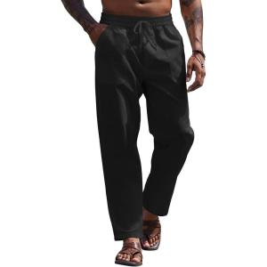 imageCOOFANDY Linen Pants Mens Lightweight Linen Pants Elastic Waist Beach Yoga Summer TrousersBlack