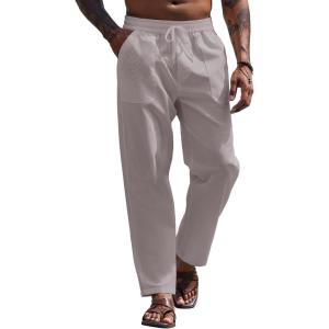 imageCOOFANDY Linen Pants Mens Lightweight Linen Pants Elastic Waist Beach Yoga Summer TrousersLight Grey