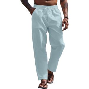 imageCOOFANDY Linen Pants Mens Lightweight Linen Pants Elastic Waist Beach Yoga Summer TrousersSky Blue