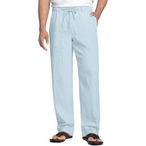 imageCOOFANDY Mens Casual Linen Pants Elastic Waist Drawstring Beach Summer Pants Lightweight Linen TrousersLight Blue