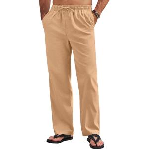 imageCOOFANDY Mens Linen Pants Drawstring Casual Loose Fit Beach Summer Pants Lightweight Linen Trousers Yoga PantsLight Tan
