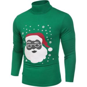 imageCOOFANDY Mens Casual Slim Fit Turtleneck T Shirts Lightweight Basic Cotton PulloversGreen Santa Claus