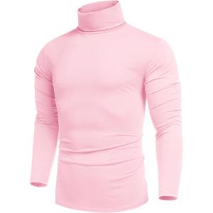 imageCOOFANDY Mens Casual Slim Fit Turtleneck T Shirts Lightweight Basic Cotton PulloversLight Pink