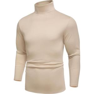 imageCOOFANDY Mens Turtle Neck Shirts High Neck Mock Neck T Shirts Long Sleeve Slim Fit Sweater Casual Thermal PulloverBeige