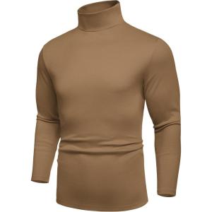 imageCOOFANDY Mens Turtle Neck Shirts High Neck Mock Neck T Shirts Long Sleeve Slim Fit Sweater Casual Thermal PulloverBrown