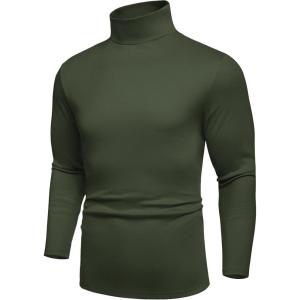 imageCOOFANDY Mens Turtle Neck Shirts High Neck Mock Neck T Shirts Long Sleeve Slim Fit Sweater Casual Thermal PulloverDark Army Green