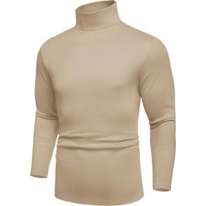 imageCOOFANDY Mens Turtle Neck Shirts High Neck Mock Neck T Shirts Long Sleeve Slim Fit Sweater Casual Thermal PulloverKhaki