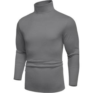 imageCOOFANDY Mens Turtle Neck Shirts High Neck Mock Neck T Shirts Long Sleeve Slim Fit Sweater Casual Thermal PulloverLight Grey