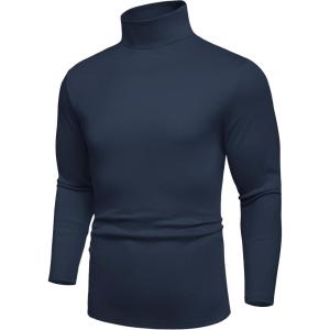 imageCOOFANDY Mens Turtle Neck Shirts High Neck Mock Neck T Shirts Long Sleeve Slim Fit Sweater Casual Thermal PulloverNavy Blue