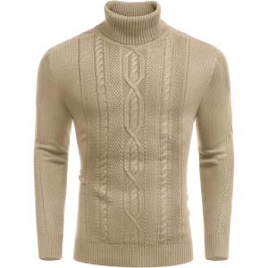 imageCOOFANDY Mens Turtleneck Sweater Slim Fit Casual Warm Twisted Knitted Pullover Sweaters01khaki