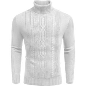 imageCOOFANDY Mens Turtleneck Sweater Slim Fit Casual Warm Twisted Knitted Pullover Sweaters01white