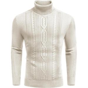 imageCOOFANDY Mens Turtleneck Sweater Slim Fit Casual Warm Twisted Knitted Pullover SweatersBeige