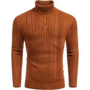 imageCOOFANDY Mens Turtleneck Sweater Slim Fit Casual Warm Twisted Knitted Pullover SweatersCaramel
