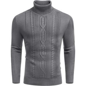 imageCOOFANDY Mens Turtleneck Sweater Slim Fit Casual Warm Twisted Knitted Pullover SweatersGray