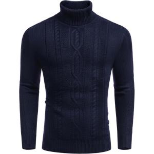 imageCOOFANDY Mens Turtleneck Sweater Slim Fit Casual Warm Twisted Knitted Pullover SweatersNavy Blue