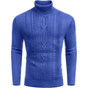 imageCOOFANDY Mens Turtleneck Sweater Slim Fit Casual Warm Twisted Knitted Pullover SweatersRoyal Blue
