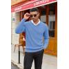 imageCOOFANDY Men V Neck Dress Sweater Knit Long Sleeve Casual Slim Fit Pullover SweaterLight Blue
