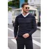 imageCOOFANDY Men V Neck Dress Sweater Knit Long Sleeve Casual Slim Fit Pullover SweaterNavyWhite Mariner Stripe