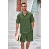 imageCOOFANDY Mens 2 Pieces Linen Set Henley Shirt Short Sleeve and Shorts Summer Beach Yoga Matching OutfitsArmy Green