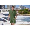 imageCOOFANDY Mens 2 Pieces Linen Set Henley Shirt Short Sleeve and Shorts Summer Beach Yoga Matching OutfitsArmy Green