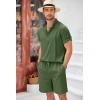 imageCOOFANDY Mens 2 Pieces Linen Set Henley Shirt Short Sleeve and Shorts Summer Beach Yoga Matching OutfitsArmy Green