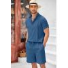 imageCOOFANDY Mens 2 Pieces Linen Set Henley Shirt Short Sleeve and Shorts Summer Beach Yoga Matching OutfitsDenim Blue