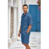 imageCOOFANDY Mens 2 Pieces Linen Set Henley Shirt Short Sleeve and Shorts Summer Beach Yoga Matching OutfitsDenim Blue
