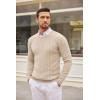 imageCOOFANDY Mens Crewneck Knit Sweater Slim Fit Lightweight Casual Twist Patterned Cable Knitted PulloverAbeige