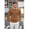 imageCOOFANDY Mens Crewneck Knit Sweater Slim Fit Lightweight Casual Twist Patterned Cable Knitted PulloverAbrown