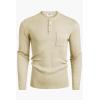 imageCOOFANDY Mens Henley Knit Sweater Long Sleeve MidWeight Soft Pullover Shirt with Chest PocketBeige