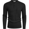 imageCOOFANDY Mens Henley Knit Sweater Long Sleeve MidWeight Soft Pullover Shirt with Chest PocketBlack