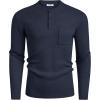 imageCOOFANDY Mens Henley Knit Sweater Long Sleeve MidWeight Soft Pullover Shirt with Chest PocketDark Navy