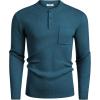 imageCOOFANDY Mens Henley Knit Sweater Long Sleeve MidWeight Soft Pullover Shirt with Chest PocketDeep Blue