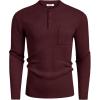 imageCOOFANDY Mens Henley Knit Sweater Long Sleeve MidWeight Soft Pullover Shirt with Chest PocketDeep Red