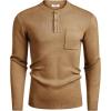 imageCOOFANDY Mens Henley Knit Sweater Long Sleeve MidWeight Soft Pullover Shirt with Chest PocketLight Brown