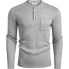 imageCOOFANDY Mens Henley Knit Sweater Long Sleeve MidWeight Soft Pullover Shirt with Chest PocketLight Grey