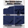 imageCOOFANDY Mens Knit Henley Sweater Long Sleeve Button Down Fall Sweaters and PulloversNavy Blue
