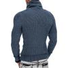 imageCOOFANDY Mens Knitted Turtleneck Pullover Shawl Collar Sweaters Slim Fit High Neck Hoodies with PocketsBlue