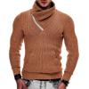 imageCOOFANDY Mens Knitted Turtleneck Pullover Shawl Collar Sweaters Slim Fit High Neck Hoodies with PocketsCaramel