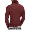 imageCOOFANDY Mens Knitted Turtleneck Pullover Shawl Collar Sweaters Slim Fit High Neck Hoodies with PocketsWine Red