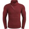 imageCOOFANDY Mens Knitted Turtleneck Pullover Shawl Collar Sweaters Slim Fit High Neck Hoodies with PocketsWine Red