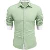 imageCOOFANDY Mens Long Sleeve Wrinkle Free Dress Shirts Inner Contrast Business Casual Button Down ShirtLight Green