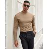 imageCOOFANDY Mens Mock Turtleneck Long Sleeve Shirts Slim Fit Basic TShirt Lightweight Ribbed Pullover Sweater1 Packkhaki