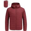 imageCOOFANDY Mens Packable Puffer Jacket Lightweight Hooded Insulated Winter Coat Windproof Zipper Down JacketRed