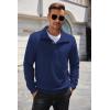 imageCOOFANDY Mens Quarter Pullover Quilted Sweatshirt Casual Knit Long Sleeve Mock Neck Sweater Waffle Collared PulloverBlue