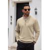 imageCOOFANDY Mens Quarter Zip Up Sweaters Slim Fit Casual Long Sleeve Knitted Mock Neck Pullover SweatersKhaki